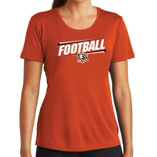  Womens Orange Performance Tee - Football Slanted w/Falcon Shield