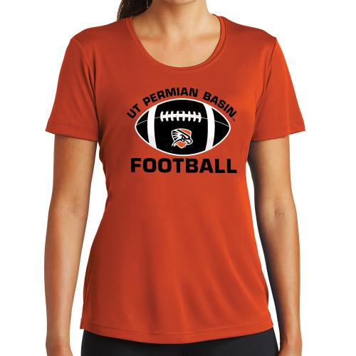 Womens Orange Performance Tee - UT Permian Basin Arched w/ Full Ball
