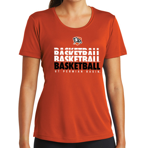  Womens Orange Performance Tee - UT Permian Basin Basketball Repeating
