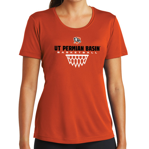  Womens Orange Performance Tee - UT Permian Basin Basketball w/Net Icon