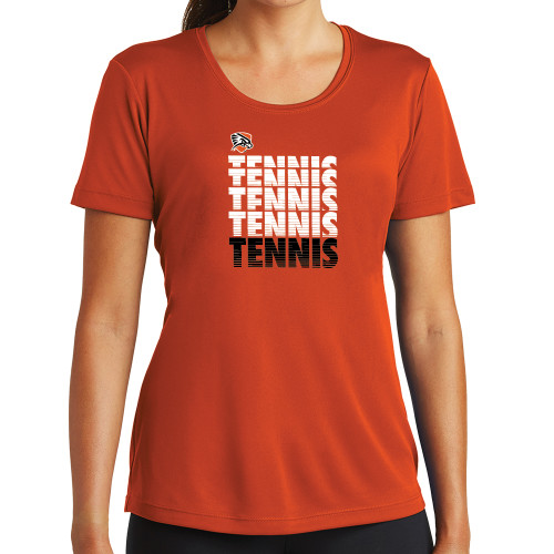  Womens Orange Performance Tee - Tennis Repeating w/ Falcon Shield