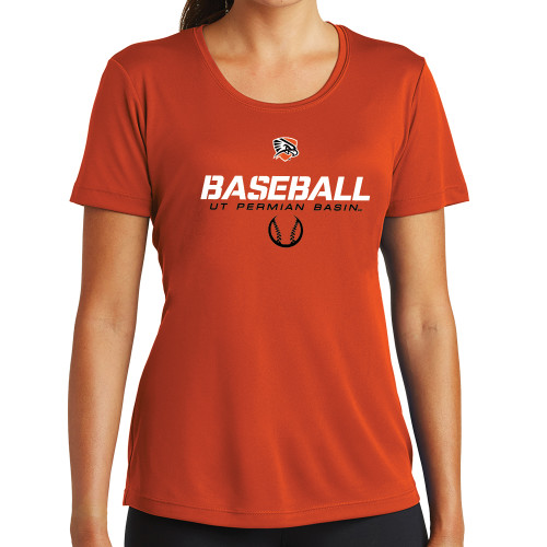  Womens Orange Performance Tee - UT Permian Baseball Stencil w/ Ball
