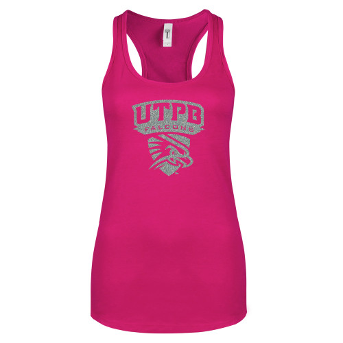  Next Level Ladies Raspberry Ideal Racerback Tank - Official Logo Silver Soft Glitter
