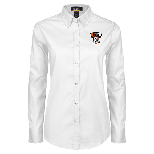  Womens White Twill Button Down Long Sleeve - Official Logo