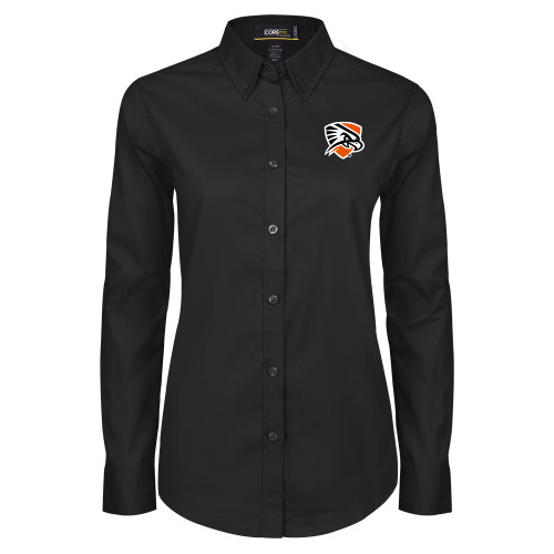  Womens Black Twill Button Down Long Sleeve  - Falcon Shield