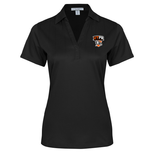  Womens Black Performance Fine Jacquard Polo - Official Logo