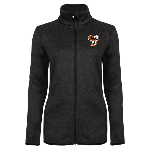  Womens Black Heather Fleece Jacket - Official Logo