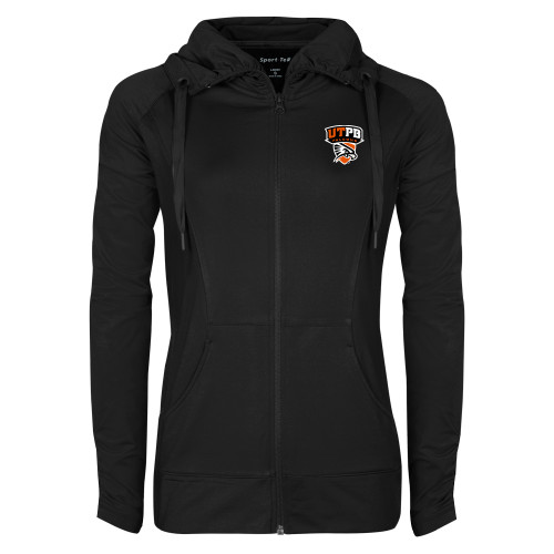  Womens Black Sport Wick Stretch Full Zip Jacket - Official Logo