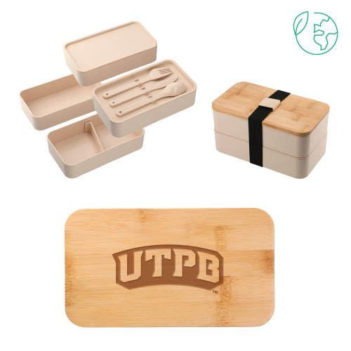  Stackable Bamboo Fiber Beige Bento Box - UTPB Engraved