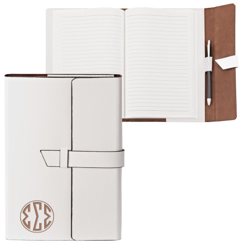 Fabrizio Junior White Portfolio w/Loop Closure-Monogram in Circle Engraved