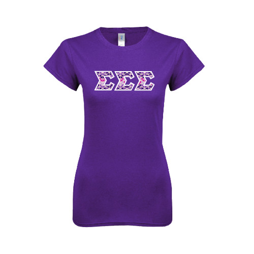 Next Level Womens Purple Boyfriend Tee-Greek Style Letters - Tri Sigma Pattern