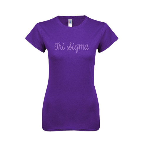 Next Level Womens Purple Boyfriend Tee-Curly Script Tri Sigma