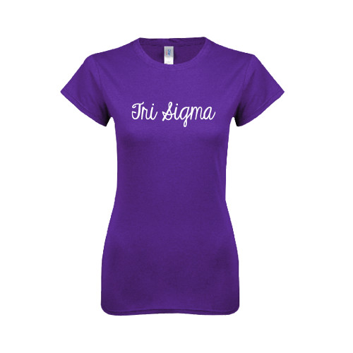 Next Level Womens Purple Boyfriend Tee-Curly Script Tri Sigma