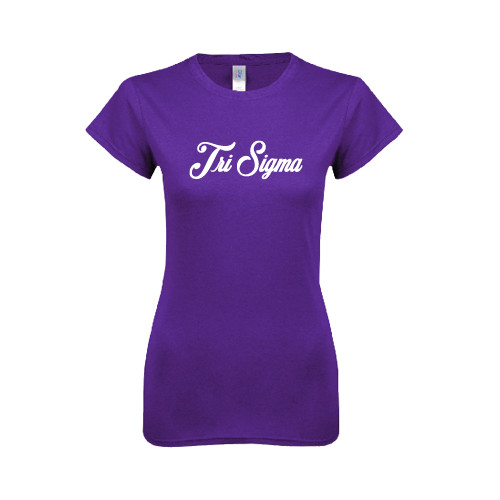 Next Level Womens Purple Boyfriend Tee-Fancy Script Tri Sigma
