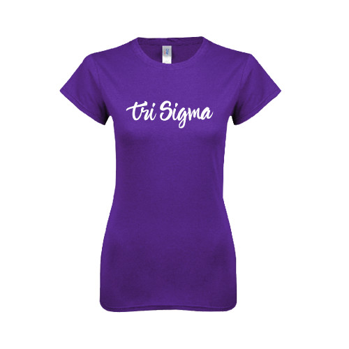 Next Level Womens Purple Boyfriend Tee-Ink Script Tri Sigma