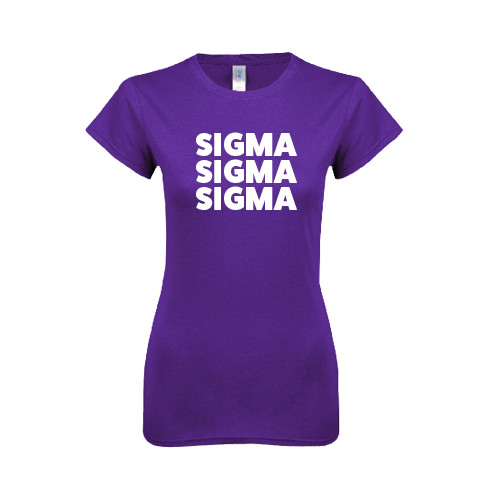 Next Level Womens Purple Boyfriend Tee-Stacked Sigma Sigma Sigma