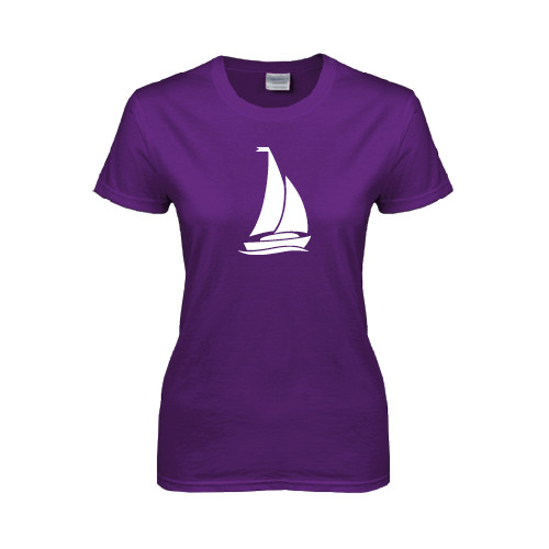 Womens Purple Short Sleeve Tee-Sailboat