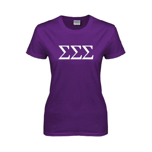 Womens Purple Short Sleeve Tee-Greek Letters - One Color