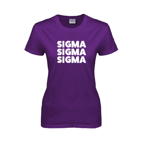 Womens Purple Short Sleeve Tee-Stacked Sigma Sigma Sigma