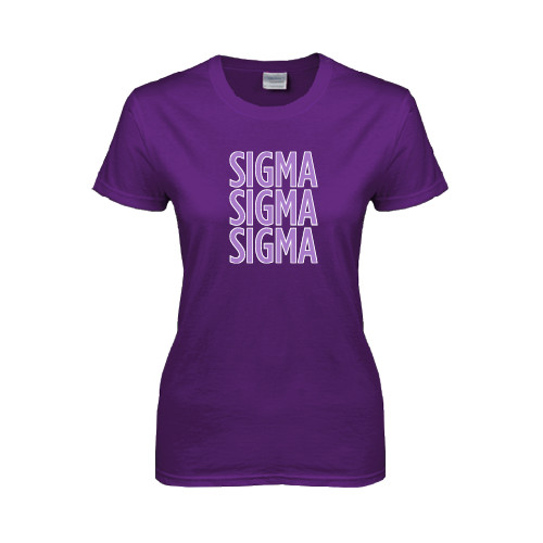 Womens Purple Short Sleeve Tee-Sigma Sigma Sigma Stacked