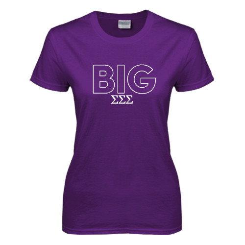Womens Purple Short Sleeve Tee-Block Letters w/ Pattern Big