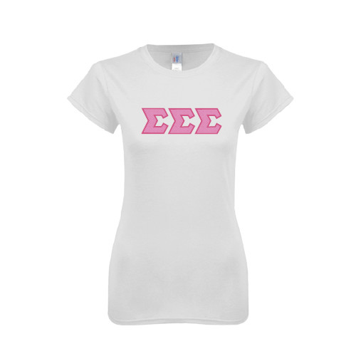 Next Level Womens White Boyfriend Tee-Greek Style Letters - Polka Dot