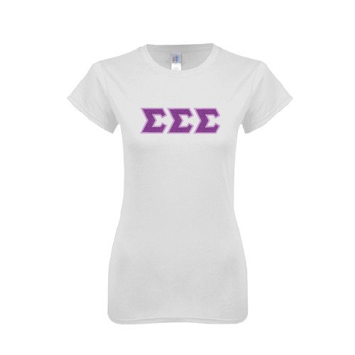 Next Level Womens White Boyfriend Tee-Greek Style Letters - Polka Dot