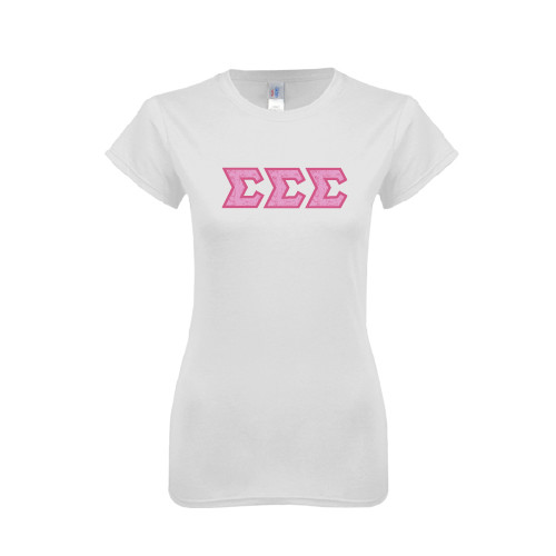 Next Level Womens White Boyfriend Tee-Greek Style Letters - Lace