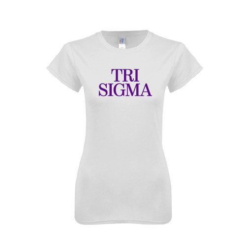 Next Level Womens White Boyfriend Tee-Tri Sigma Stacked - Official