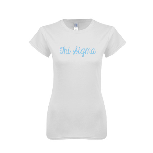 Next Level Womens White Boyfriend Tee-Curly Script Tri Sigma