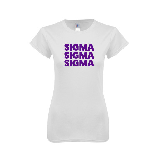 Next Level Womens White Boyfriend Tee-Stacked Sigma Sigma Sigma