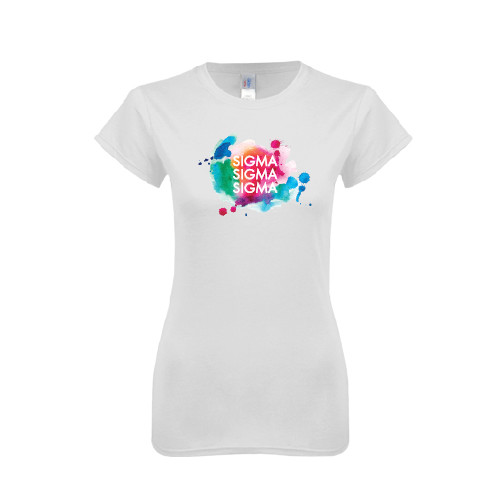 Next Level Womens White Boyfriend Tee-Watercolr Splash