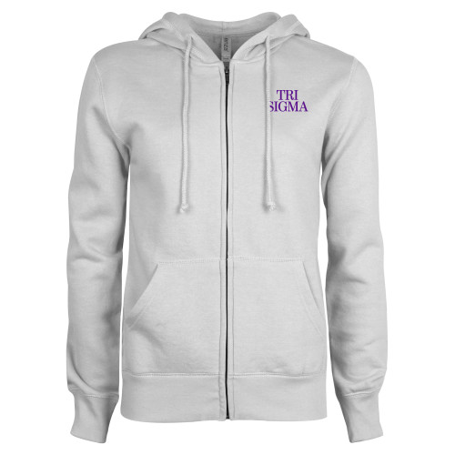 ENZA Womens White Fleece Full Zip Hoodie-Tri Sigma Stacked - Official