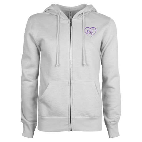 ENZA Womens White Fleece Full Zip Hoodie-Big in Heart