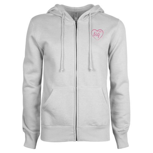 ENZA Womens White Fleece Full Zip Hoodie-Big in Heart