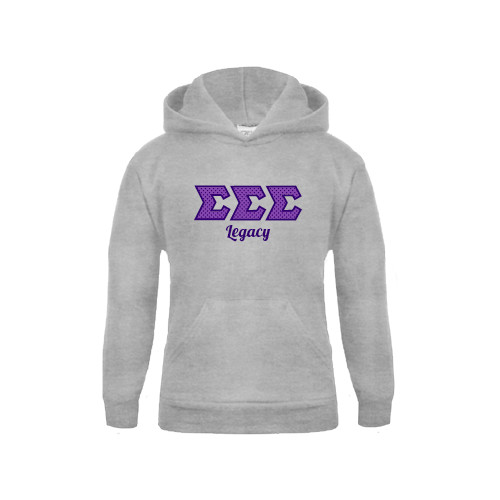 Youth Grey Fleece Hood-Legacy Greek Style Ltrs