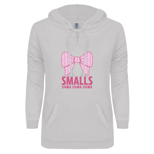 ENZA Womens White V Notch Raw Edge Fleece Hoodie-Smalls Bow