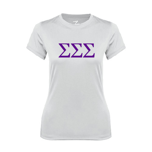Womens White Performance Tee-Greek Letters - One Color