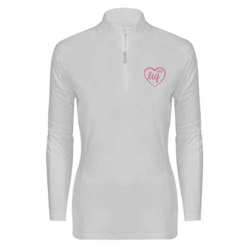Syntrel Womens White Interlock 1/4 Zip-Big in Heart