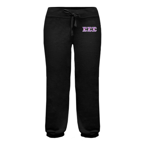 ENZA Womens Black Banded Fleece Capri-Greek Style Letters - Tri Sigma Pattern