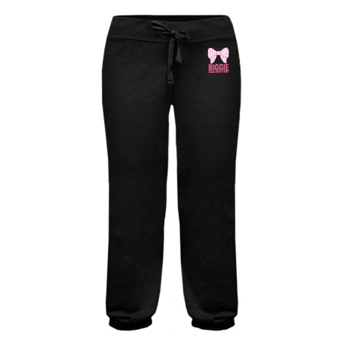 ENZA Womens Black Banded Fleece Capri-Biggie Bow