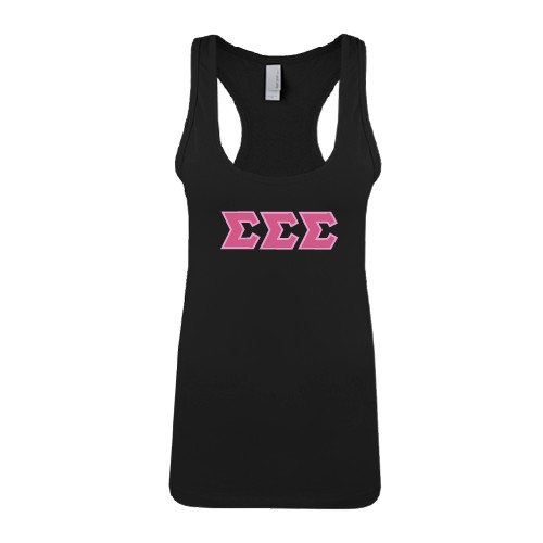 Next Level Womens Black Racerback Tank -Greek Style Letters