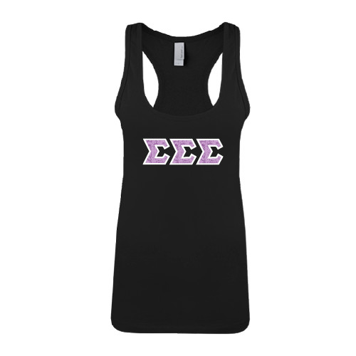 Next Level Womens Black Racerback Tank -Greek Style Letters - Lace