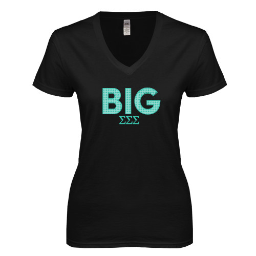 Next Level Womens Black Ideal V Tee-Block Letters w/ Pattern Big