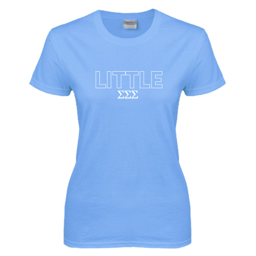 Womens Light Blue Short Sleeve Tee-Block Letters w/ Pattern Little