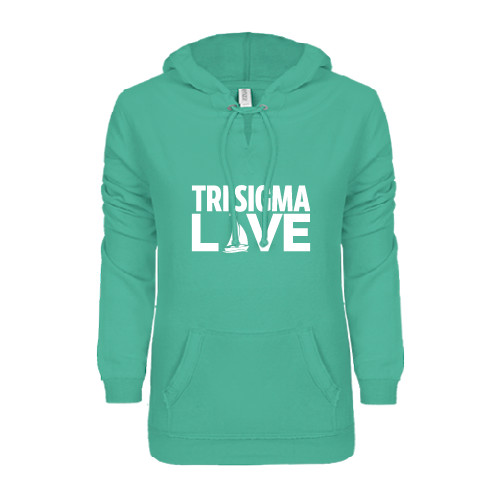 ENZA Womens Seaglass V Notch Raw Edge Fleece Hoodie-Tri Sigma Love