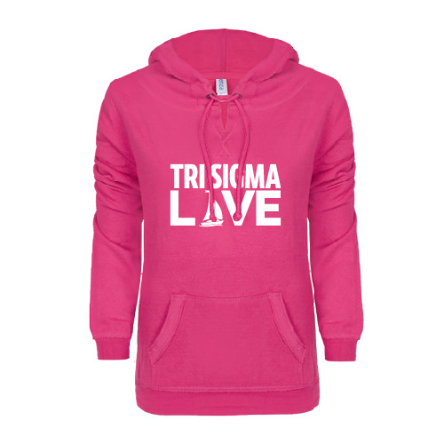 ENZA Womens Hot Pink V Notch Raw Edge Fleece Hoodie-Tri Sigma Love