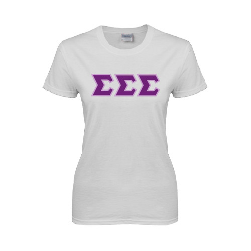 Womens White Short Sleeve Tee-Greek Style Letters
