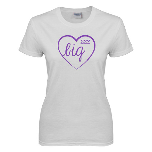 Womens White Short Sleeve Tee-Big in Heart