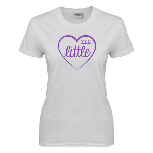 Womens White Short Sleeve Tee-Little in Heart